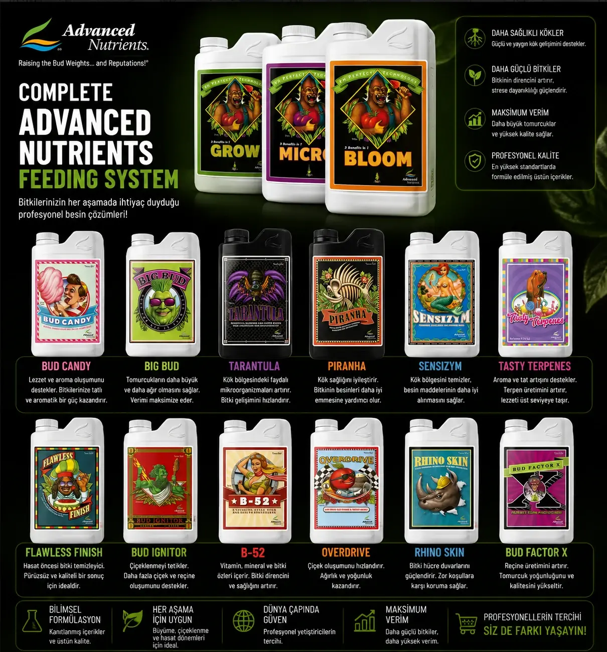 Advanced Nutrients Grow Micro Bloom Master Hazır Gübre Seti 1 Litre