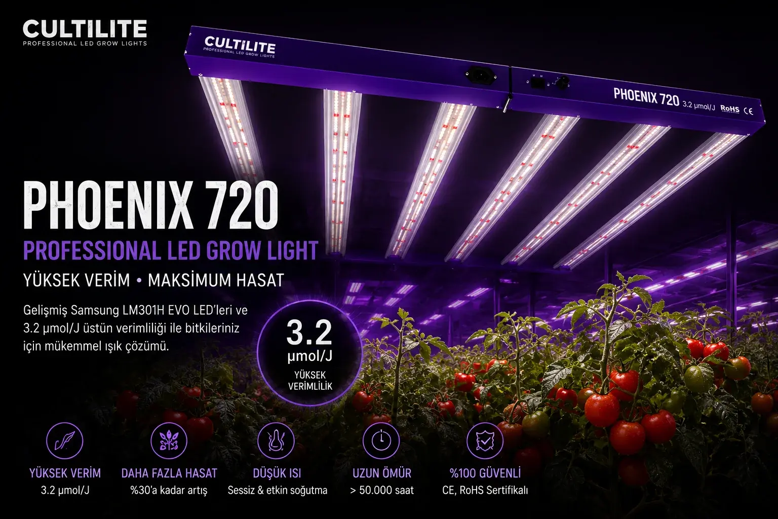 CULTILITE - PHOENIX 720 - 3.2 µmol/J Led Lamba