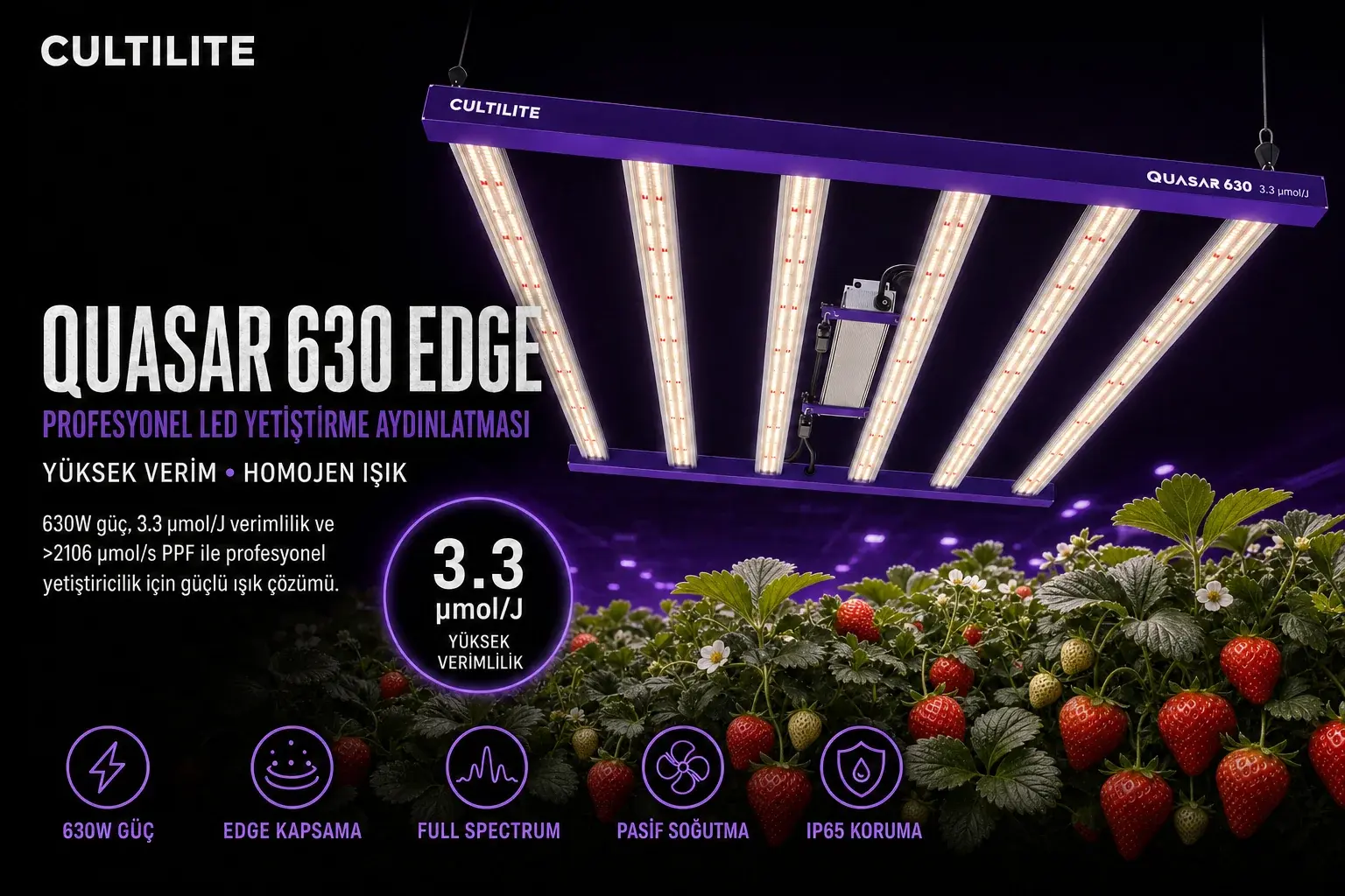 QUASAR 630 EDGE 3.3 µmol/j Led Bitki Yetiştirme Lambası